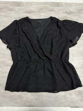 Lane Bryant Black Textured Flutter Sleeve Surplice Peplum Top Plus Size 22/24